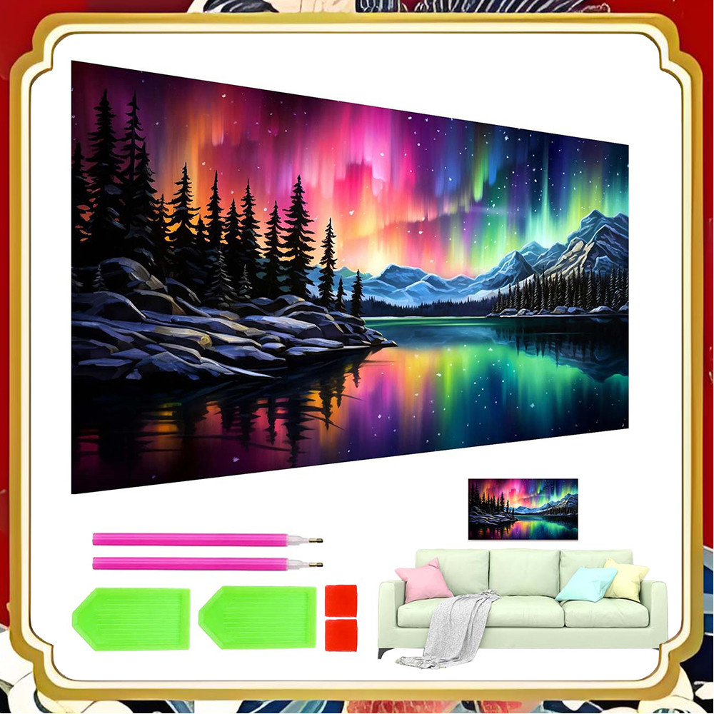 Atmosférico Aurora Night Forest Paisagem Pintura Diamante Pacote Feito à Mão Doméstico 70 x 40cm