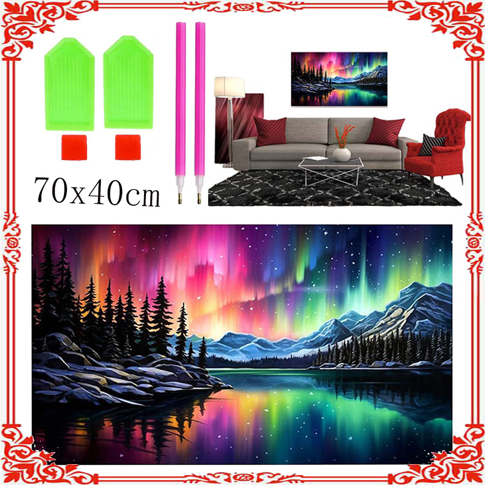 Aurora Night Forest DIY Kit de pintura diamante 70x40cm Kit de pintura Aurora Pintura de paisagem florestal