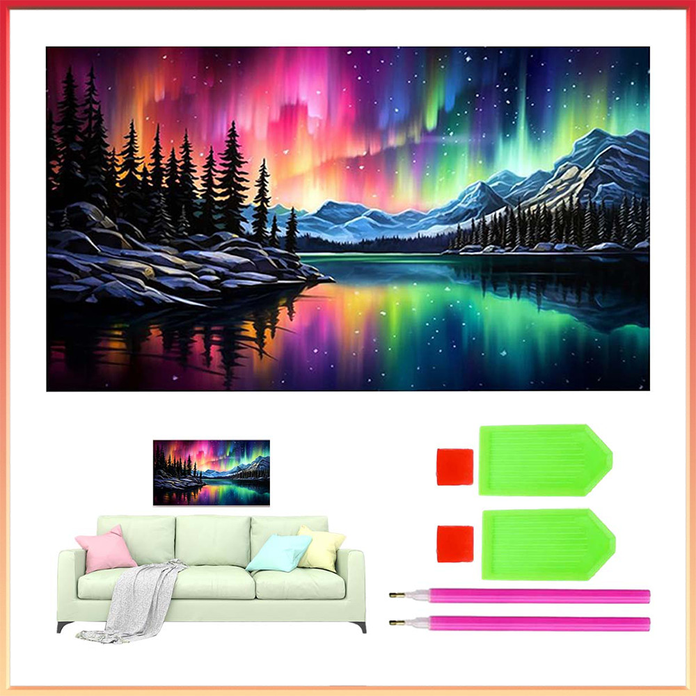 Pintura de Diamante 5D Tema Aurora 70x40cm – Quadrado Diamante, Superfície Grande, para Casa e Escritório, Elegante