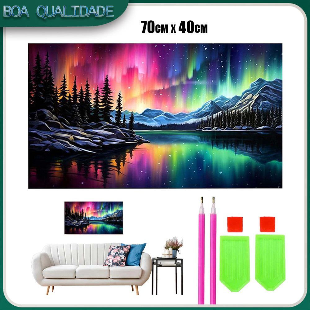 5D Quadrado Diamante Arte Pintura 70x40cm Aurora Night Forest Decoração de Casa Presente
