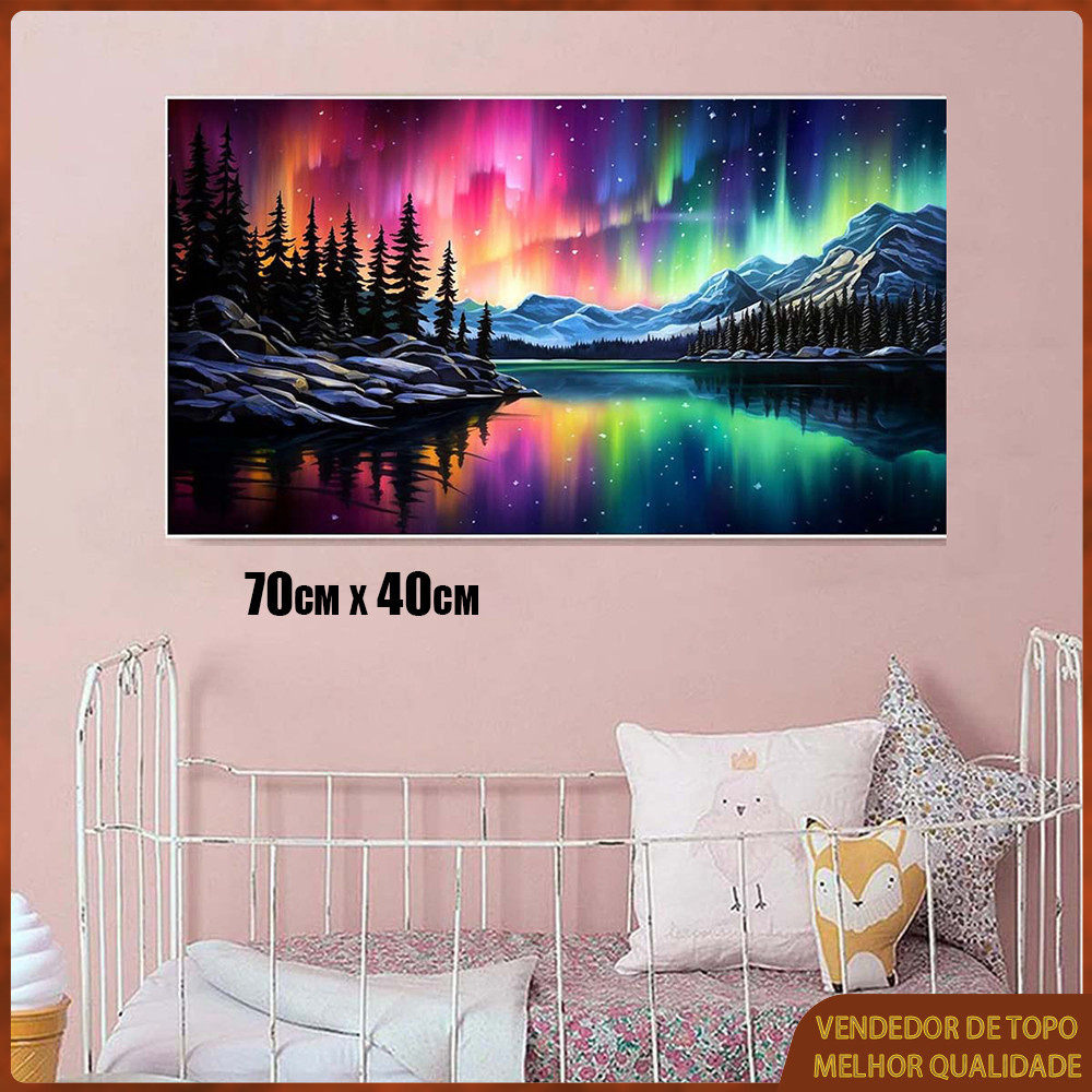 Conjunto de arte de diamante quadrado 5D 70x40cm Aurora Night Forest Decoração de parede para casa presente