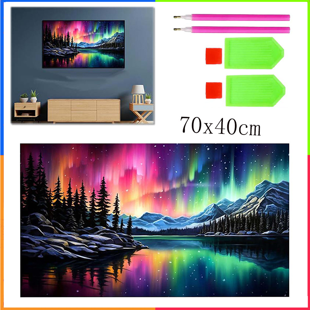 Aurora Night Forest DIY Kit de pintura diamante 70x40cm Pintura de paisagem Pintura de decoração de sala de estar