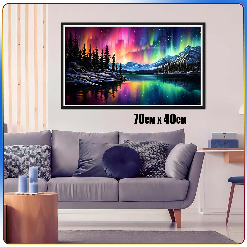 Conjunto de pintura artística com diamante quadrado 5D 70x40cm Aurora Night Forest Pintura diamante artesanal