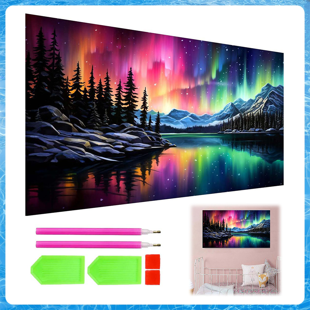 Pintura de Diamante 5D Tema Aurora 70x40cm – Arte Terapêutica, Melhora Concentração, Alivia Ansiedade, Longa Duração