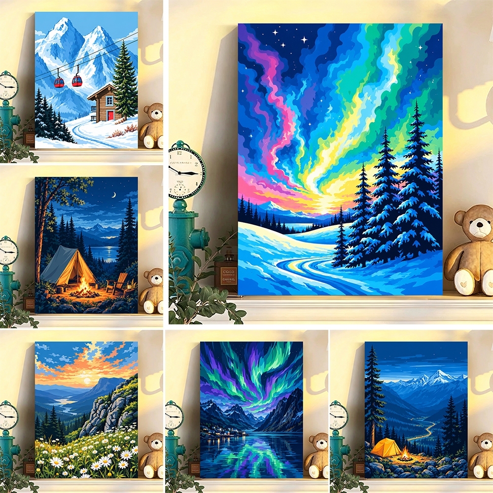 ACANDYL Kit De Pintura Por Números Aurora Borealis Snow Forest Night Sky DIY Sem Moldura Conjunto De Artesanato De Arte