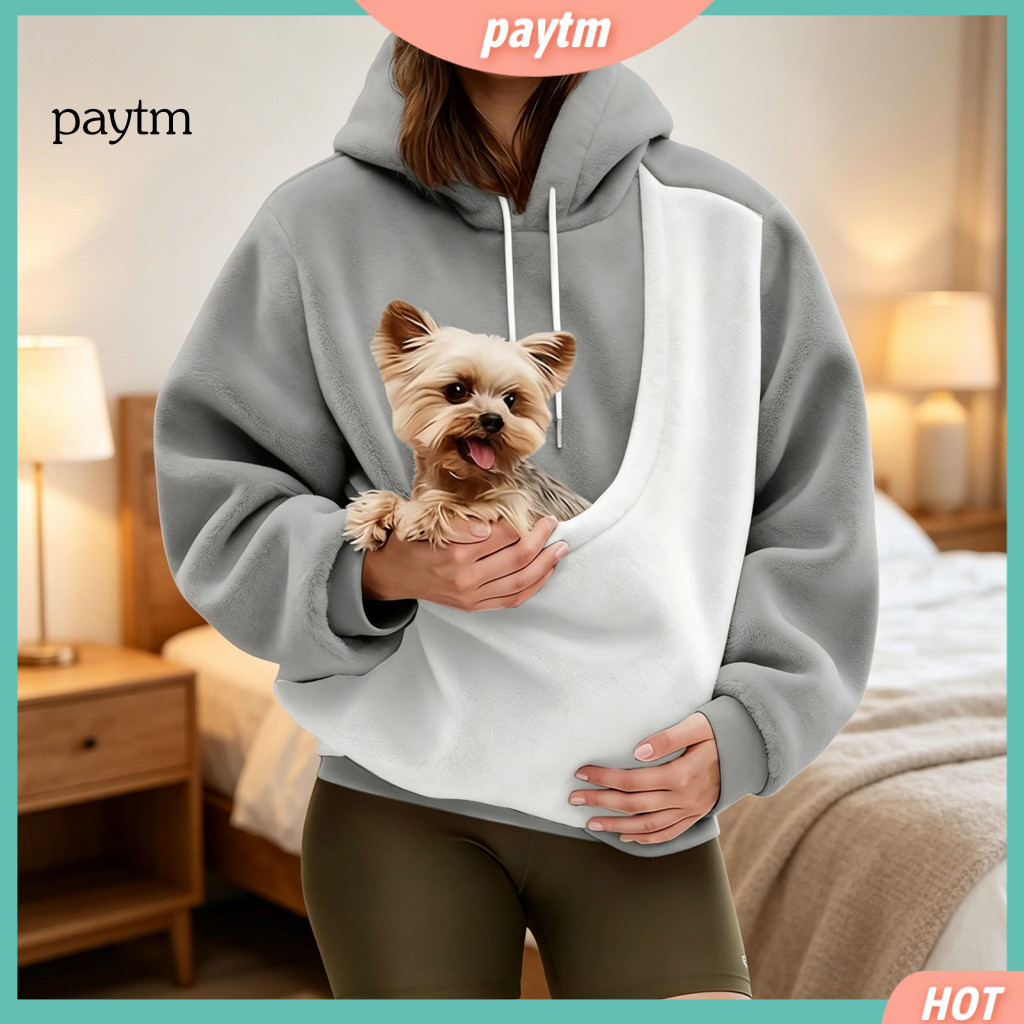 Pet Carrier Hoodie Small Pocket Pullover Pouch for Dogs Cats Oversized Fleece-lined with Front Comfortable Long for Pupp