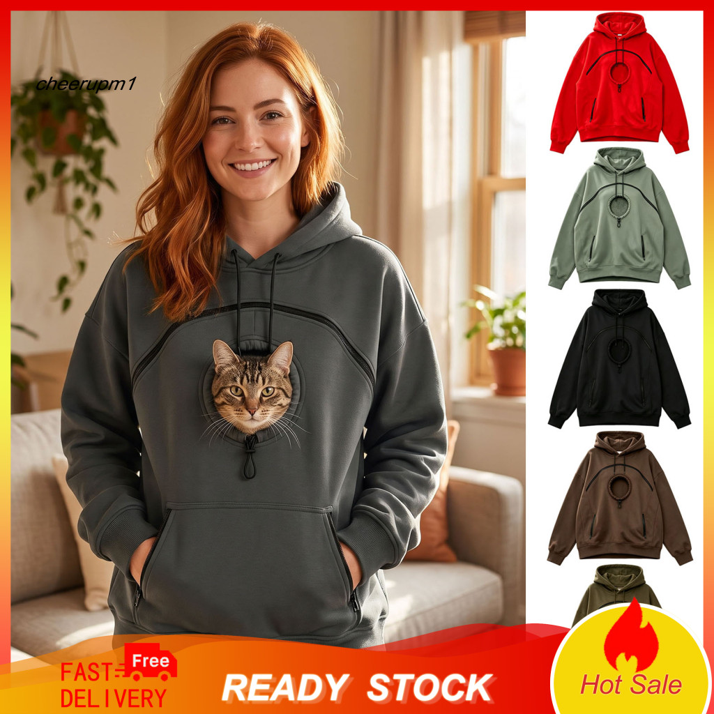 Pet Carrying Hoodie Oversized Women Women’s Carrier with Head Hole Pullover Sweatshirt Zipper Pockets Comfortable Dog