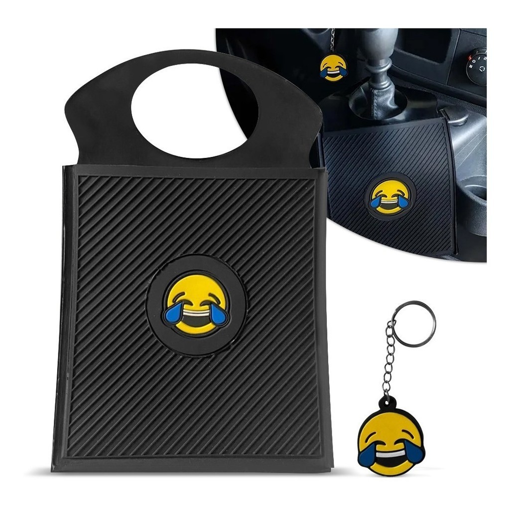 Kit Automotivo Porta Lixeirinha Lixinho Emoji Risos + chaveiro PVC