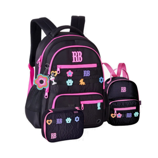 KIT REBECA BOMBOM RB26231 FLOWER POWER MOCHILA + ESTOJO + LANCHEIRA