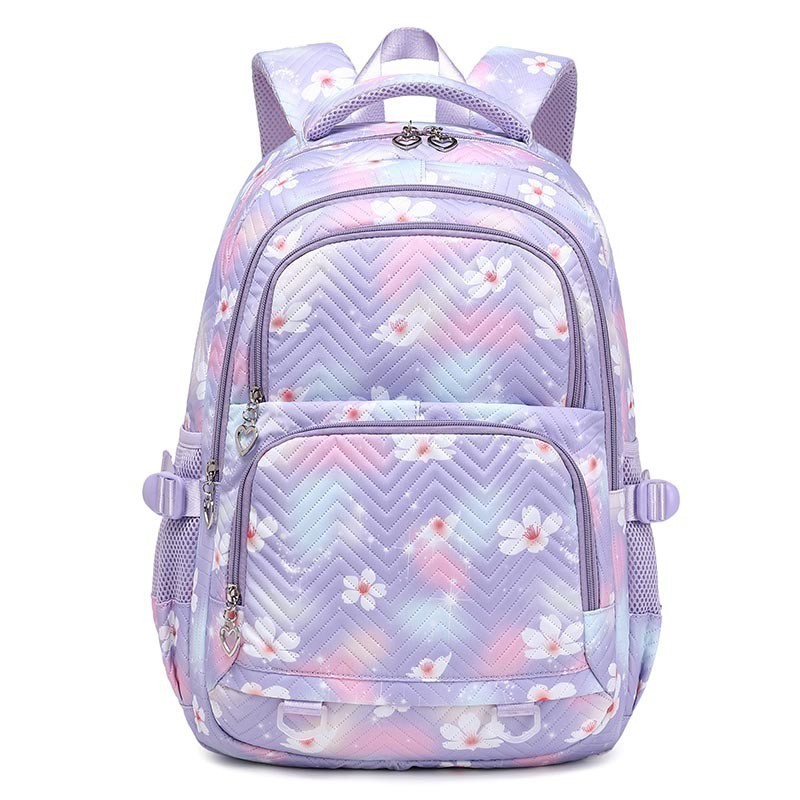 Wave Flowers Padrão Mochila Escolar À Prova D'água Para Meninas