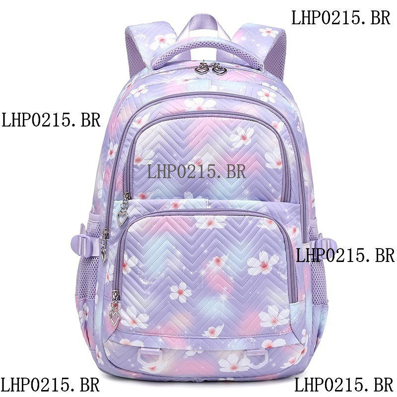 Wave Flowers Padrão Mochila Escolar À Prova D'água Para Meninas