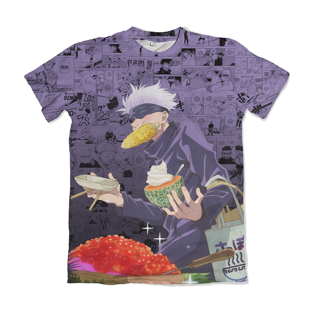 Camiseta Jujutsu Kaisen Satoru Gojo Comendo Roxo Anime Dry Fit Masculina Feminina Infantil Unissex