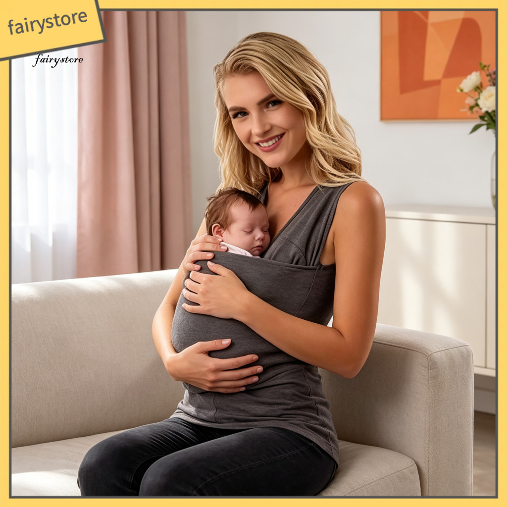 Infant Carrier Tank Top Baby Holding Shirt Kangaroo for Mom – V Neck Wrap Breathable Stretchy with Pocket Comfortable