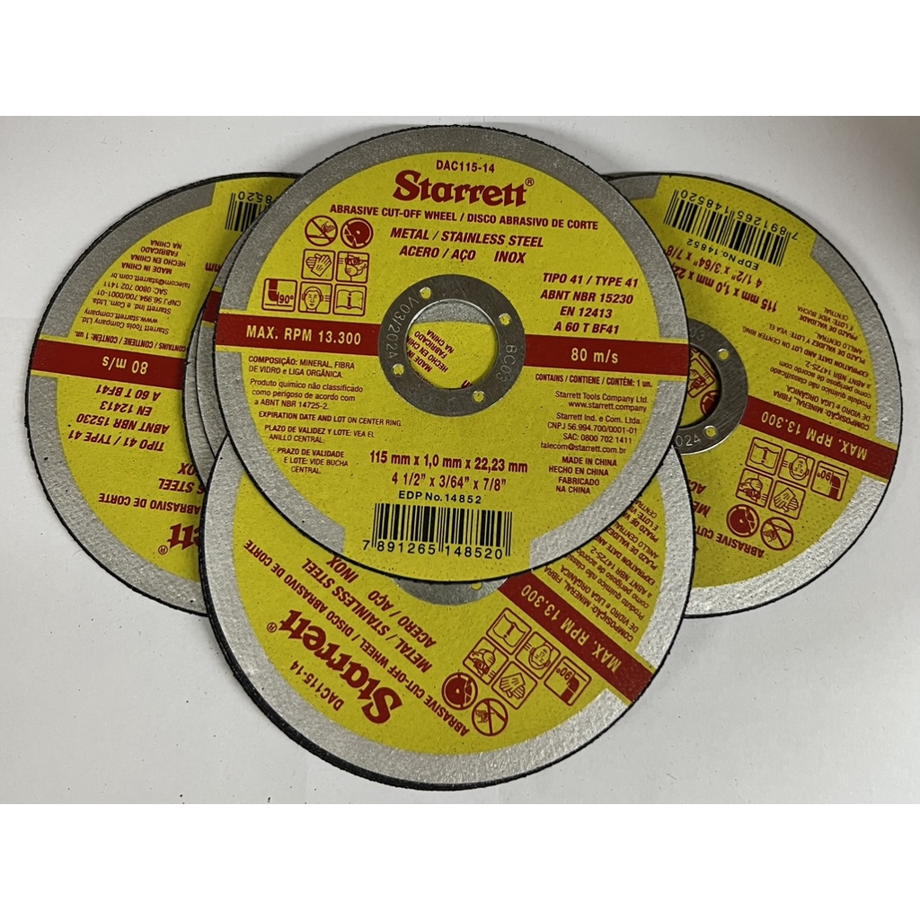 KIT COM 12 DISCOS DE CORTE FINO INOX STARRETT 115 X 1,2 x 22mm (4.1/2