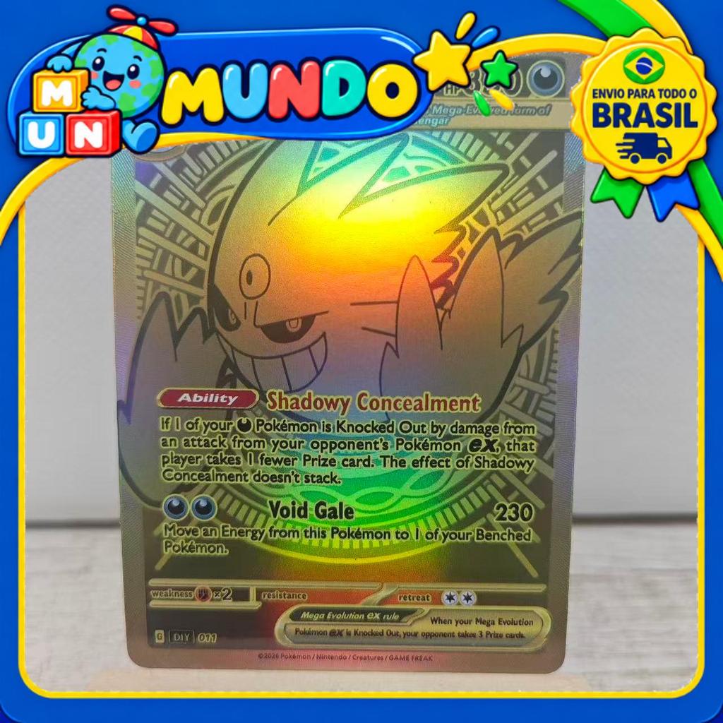 [Novo produto genuíno] Pokémon PTCG Mega Gengar ex Fan Laser Glare Flash Card Collection Holográfico Ouro DIY