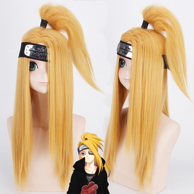 Peruca de Cosplay Anime Akatsuki Halloween Deidara para Homens, Mulheres e Crianças, Peruca Longa Dourada 3894