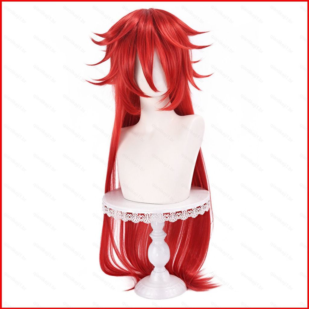 Peruca Cosplay Vermelha Longa Reta Resistente Ao Calor Anime Preto Mordomo Grell Sutcliff Cabelo