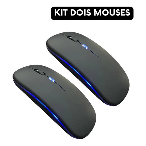Kit 2 Mouse Sem Fio Wireless Recarregavel Red Light 2,4ghz Preto