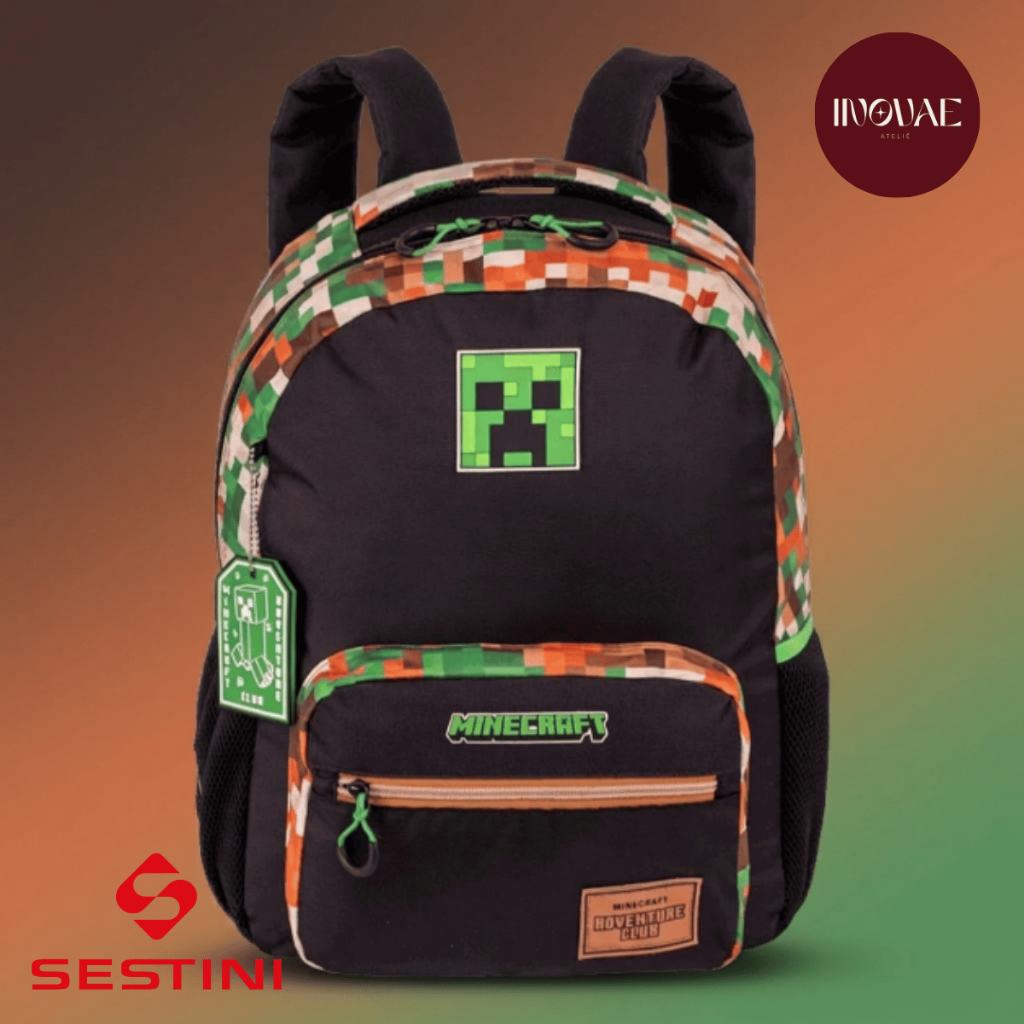 Mochila de Costas Sestini Outdoor Minecraft Escolar Infantil Menino Bolsa Grande Reforçada Original