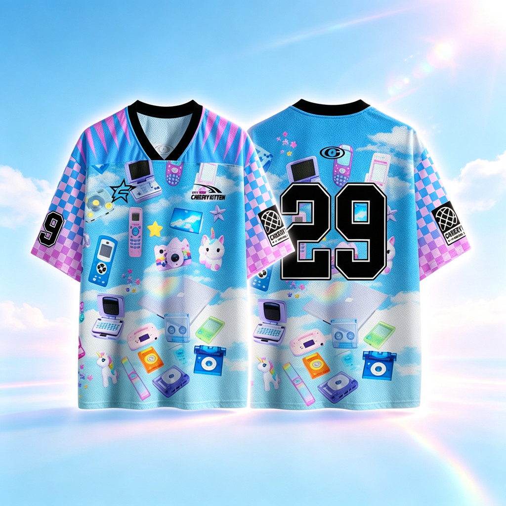 Blue Sky Cloud Y2K Digital Print Camisa Com Decote Em V 29 Top Esportivo Grande Feminino