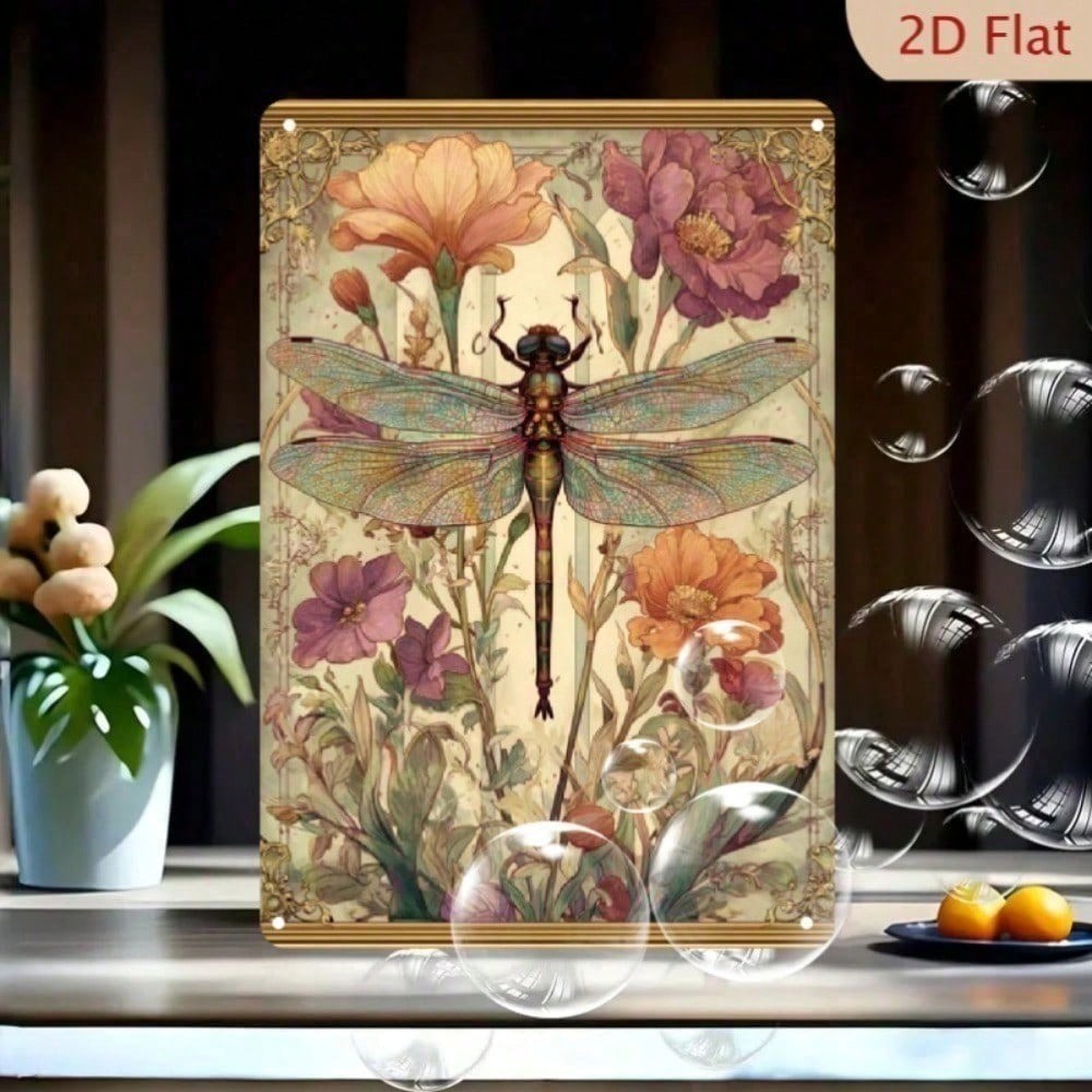 CIFbuy Dragonfly Floral Tin Sign 8x12 Arte De Parede Rústica