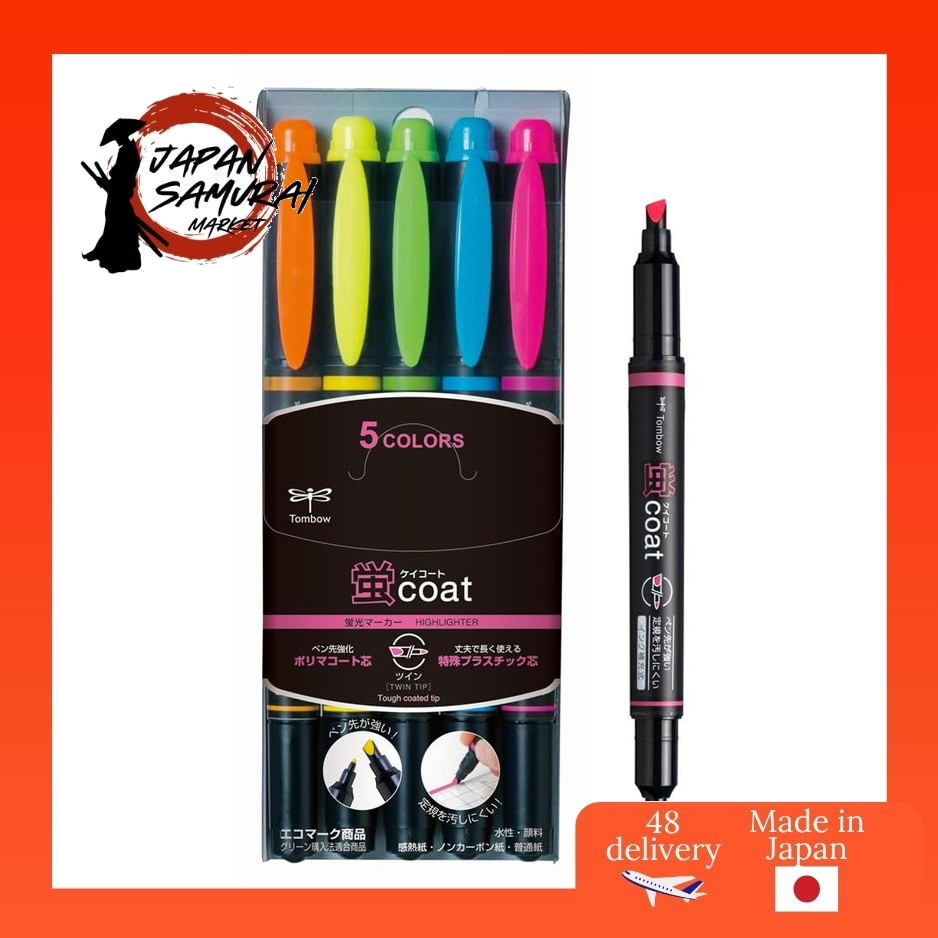 Dragonfly Pencil Highlighter Firefly Coat Twin Type (Strong Nib! Polymer-coated core) 5 colors WA-TC5C - Shipped from Japan