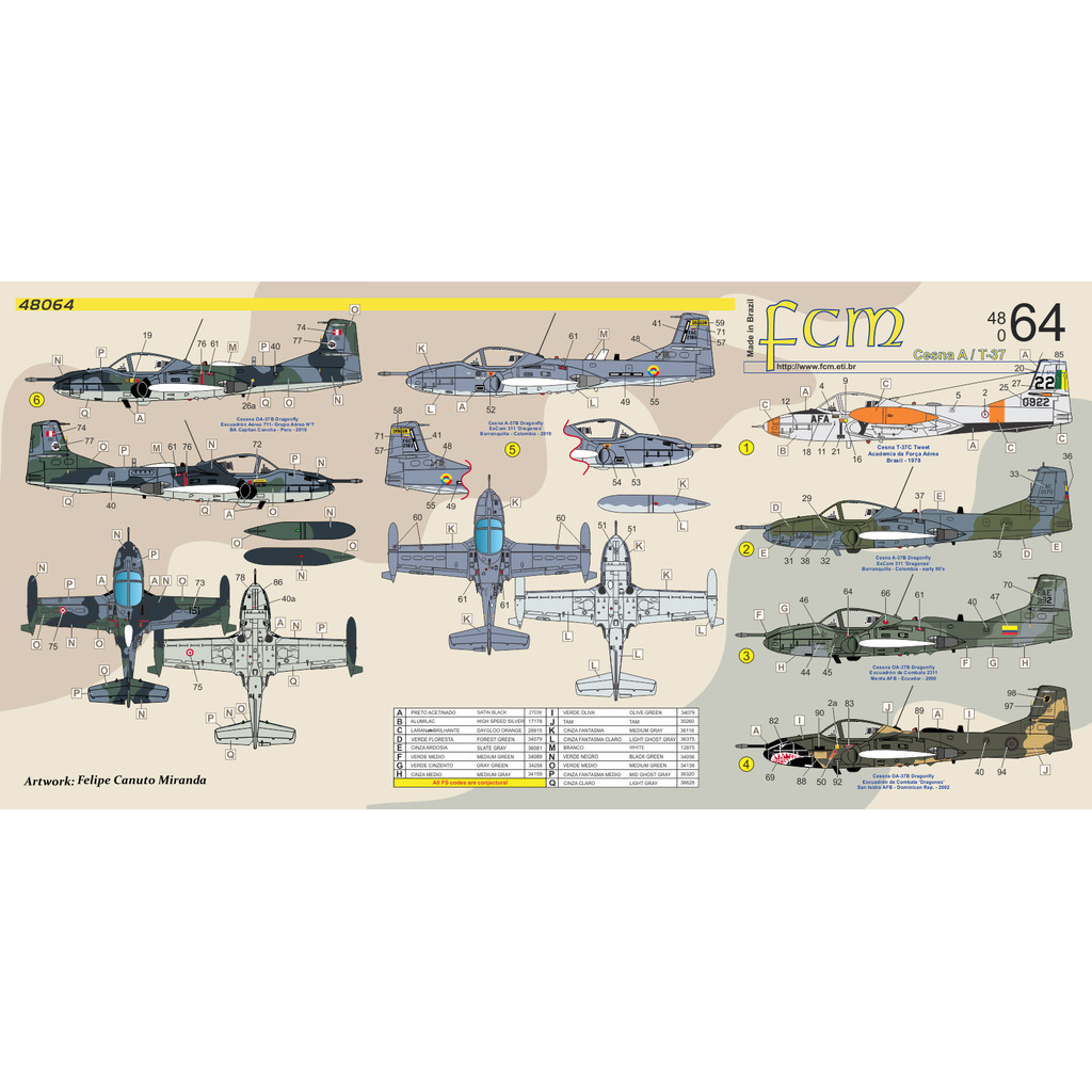 Decalque CESSNA T-37 / A-37 Dragonfly Decal Fcm 48064 1/48