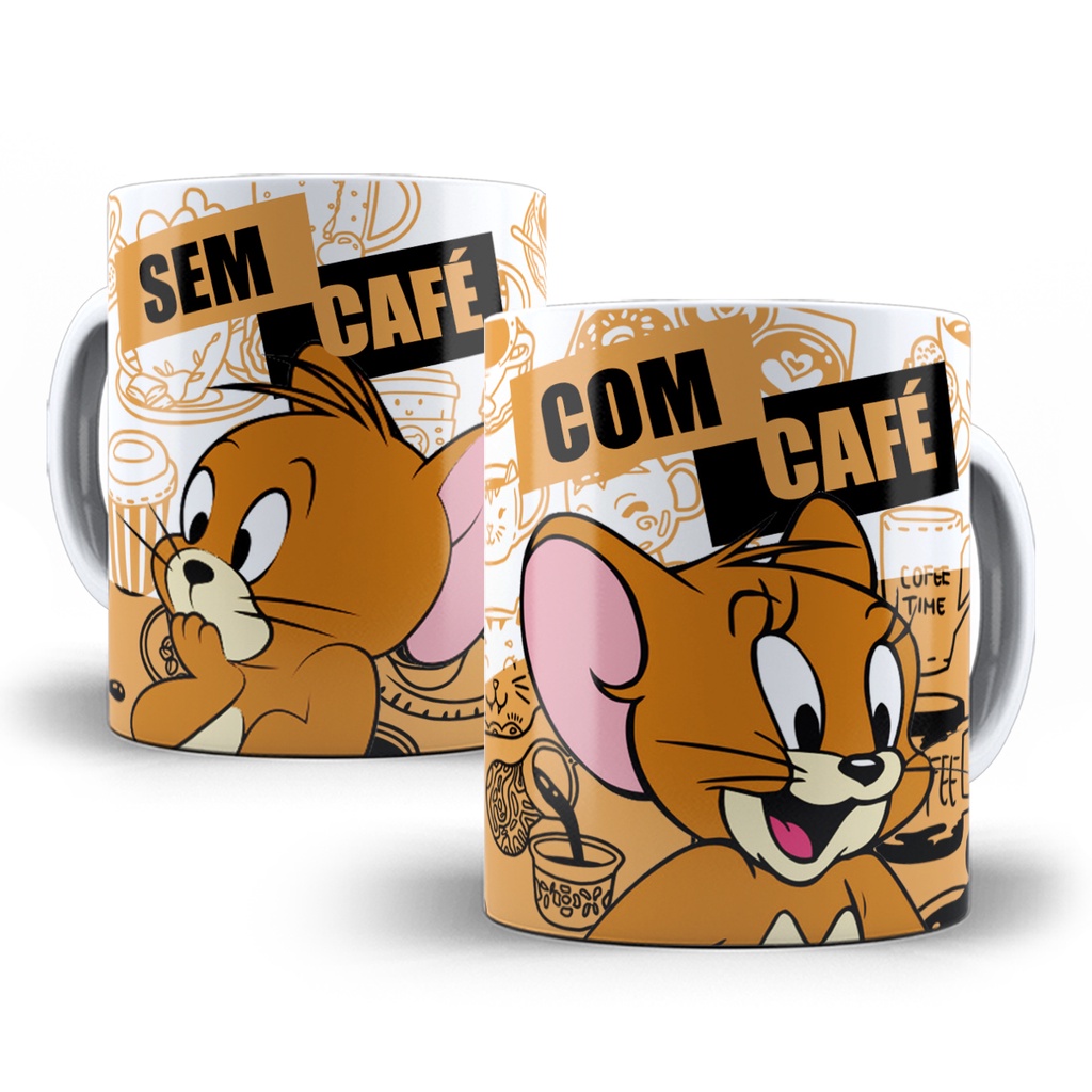 Caneca Jerry Desenho Tom e Jerry Com Café Sem Café Porcelana
