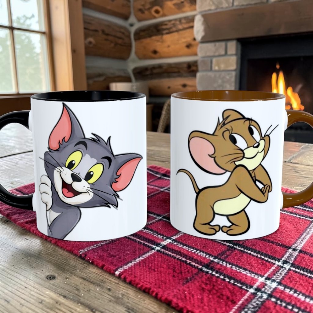 caneca para café em porcelana kit 2 und tom e jerry 325ml