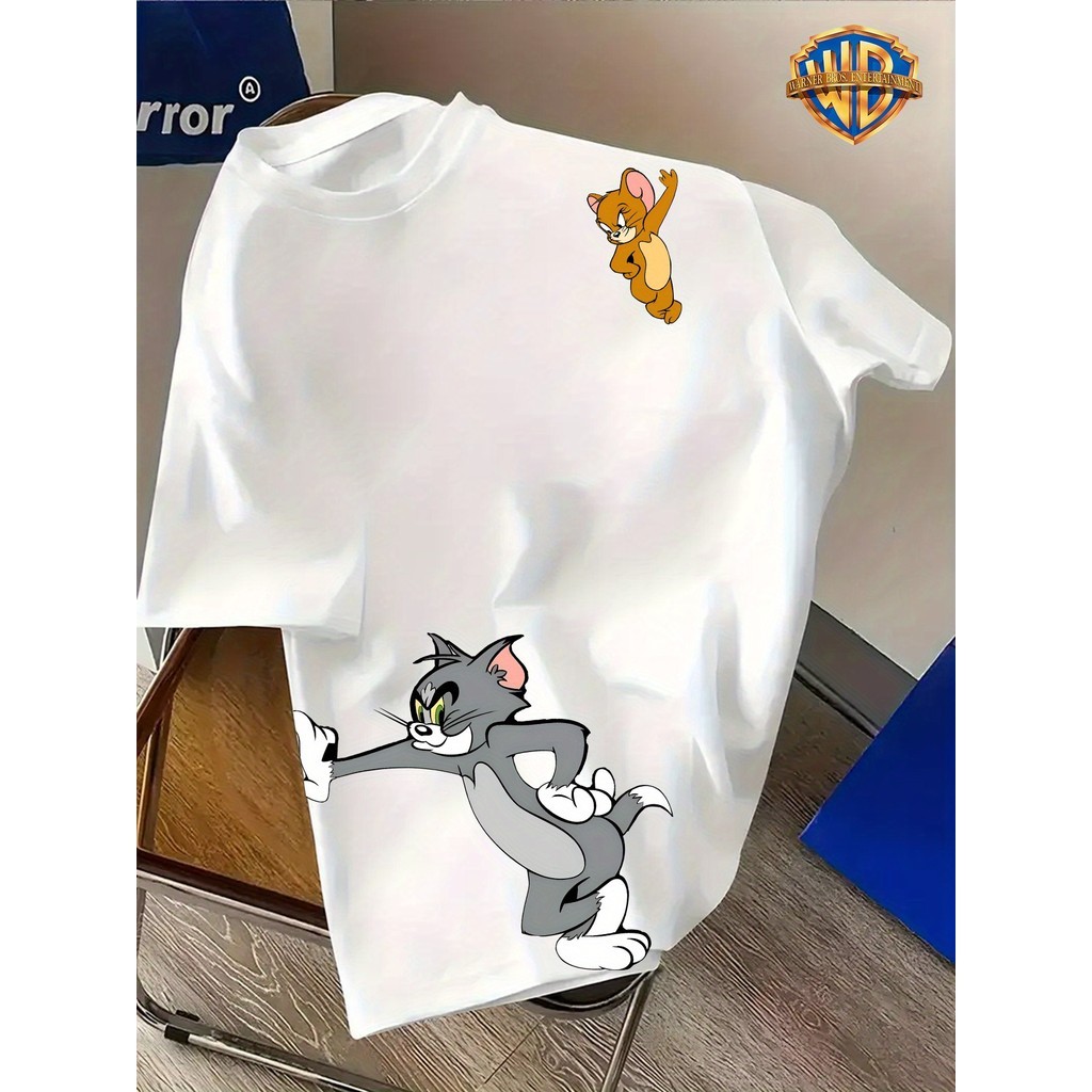 Camiseta  Tom & Jerry  Unissex  Adulto Manga Curta Gola Redonda Estampa casual Algodão