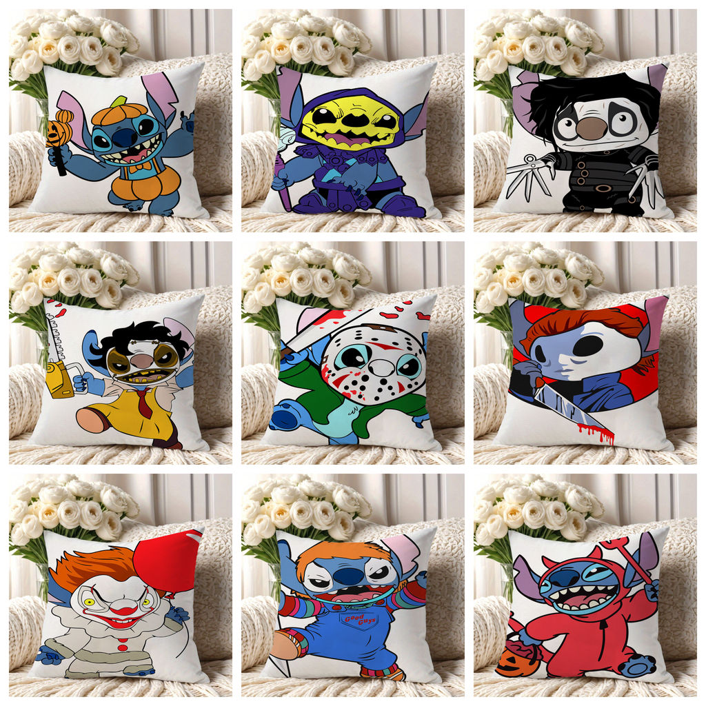 Trendy Cool Cross-Dressing Cute Stitch Fronha quadrada de um lado Super macio Impressão de alta definição Sala de estar