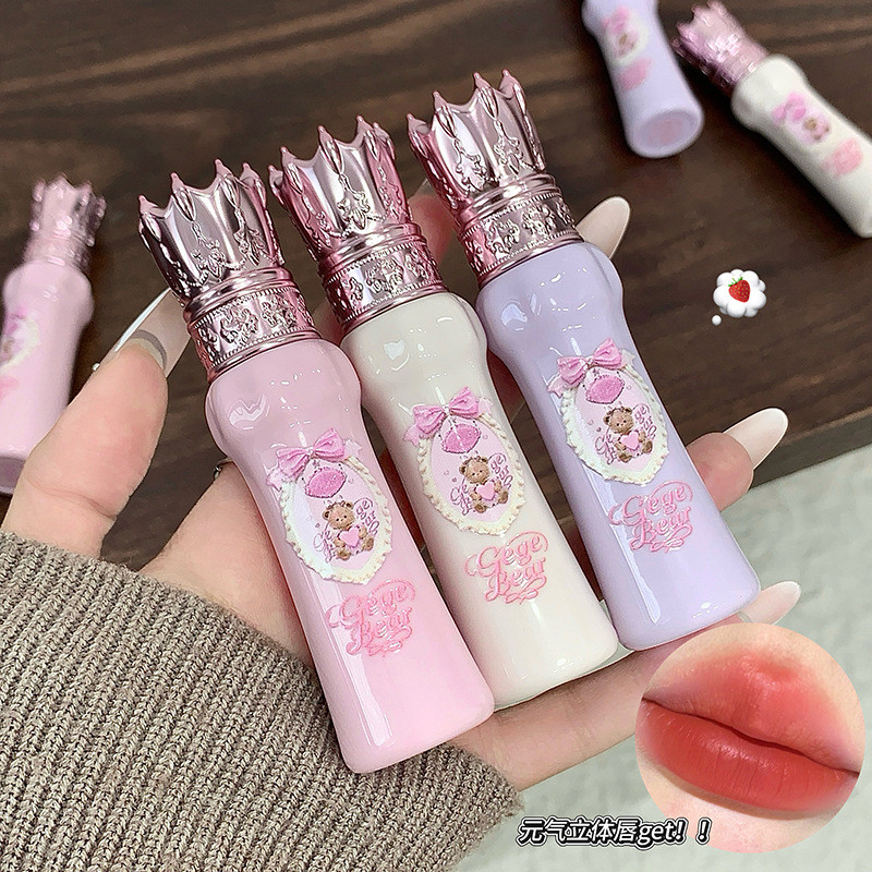Gegebear Cute Bear Silk Mist Leite Veludo Batom Clareador Cor Lip Glaze Cross-Border Beleza Maquiagem Segurando Maquiage
