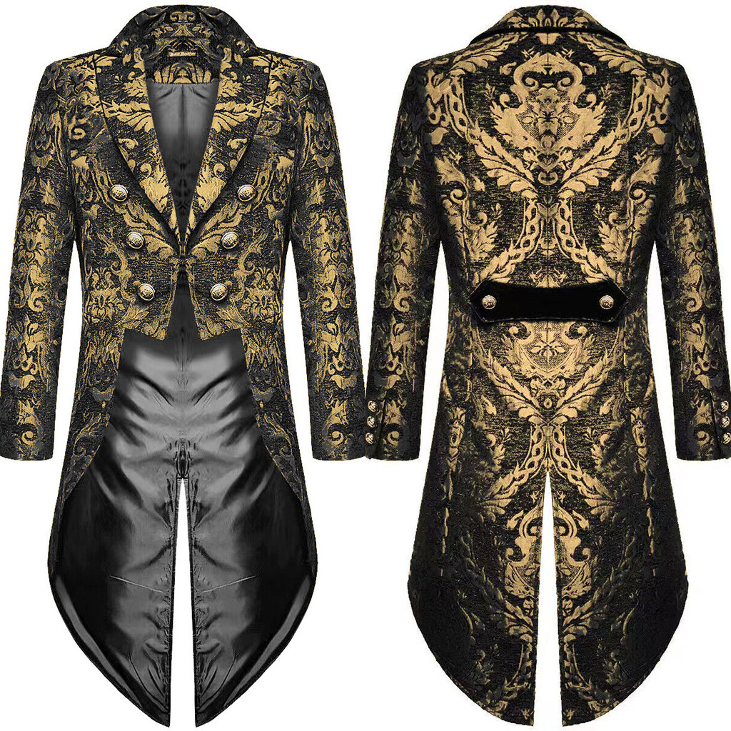 2026 Jaqueta Masculina Gótica Steampunk Tailcoat , Casaco De Casamento Jacquard Brocado Preto , Roupa Inspirada Em Gótic