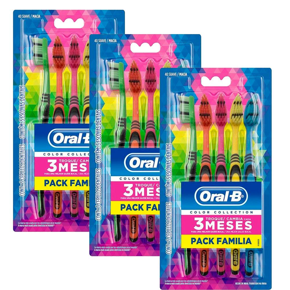 Kit 3 Escova Dental Oral-B Color Collection Pack Familiar
