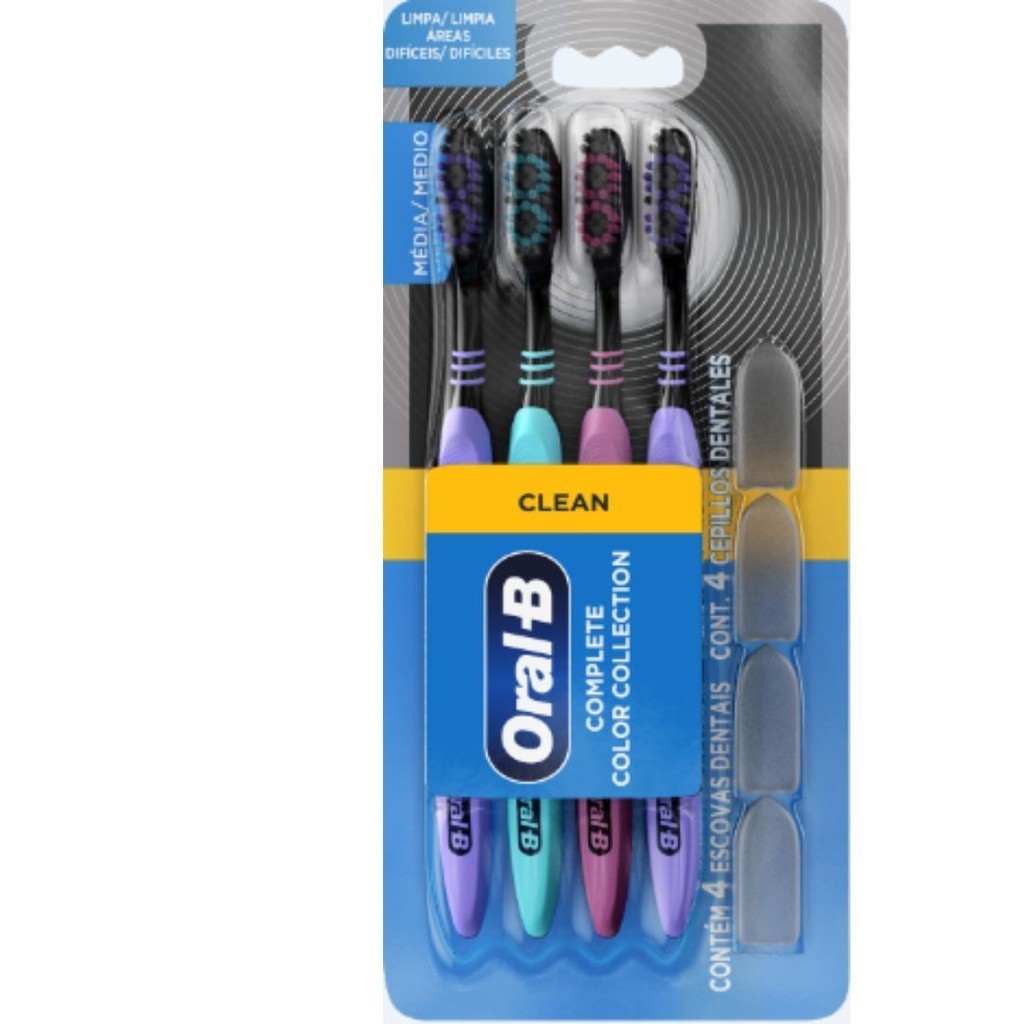 Escova Dental Média Complete Color Collection Clean Oral-B 4 Unidades