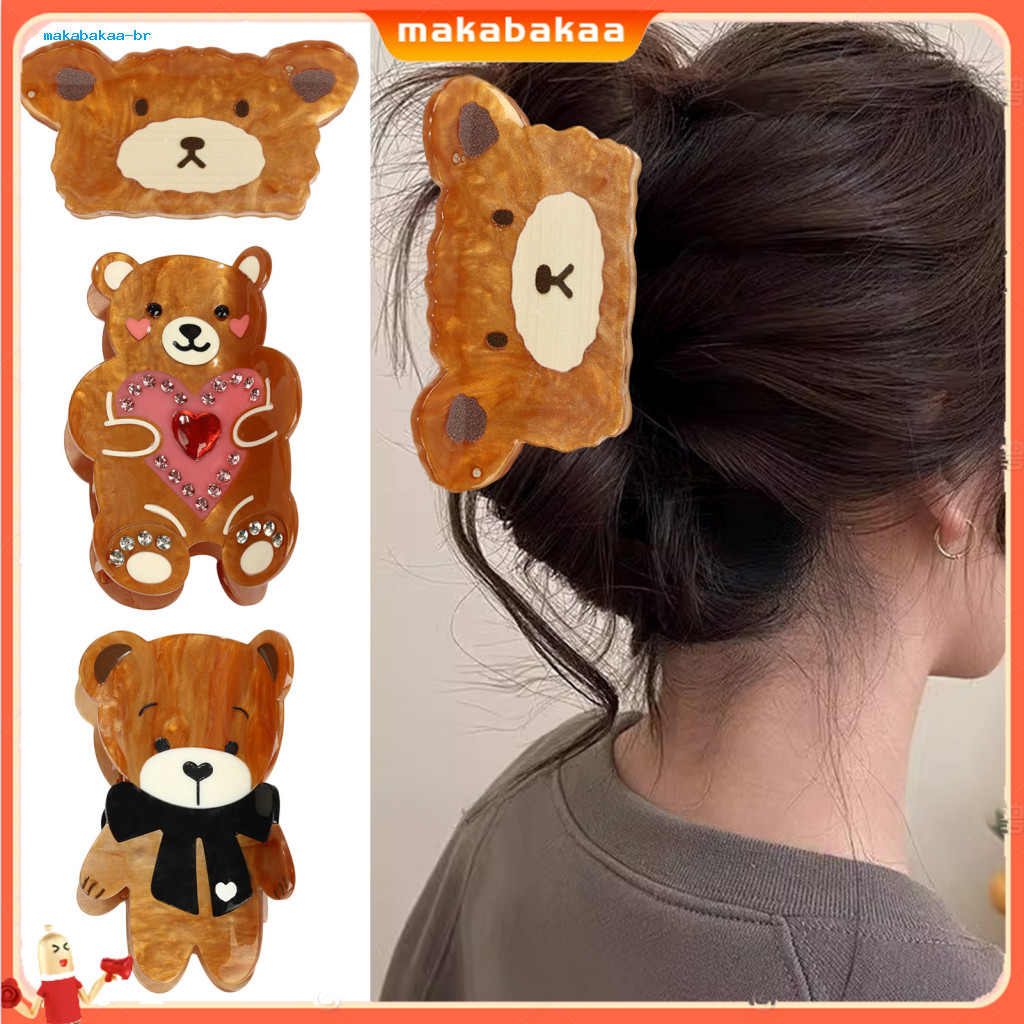 Cartoon Bear Shape Acrylic Hair Claw Clip Anti-slip Shark Teeth for Half-tied Hairstyles Stylish Back Head Accessories f