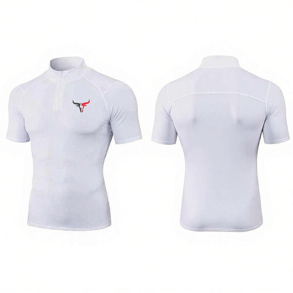 Bull Head Half Zip Gola Compressão Camiseta Masculina Secagem Rápida Fitness Running Sports Top