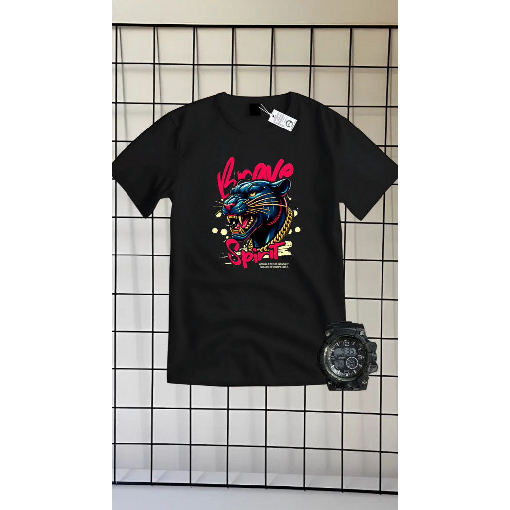Camiseta camisa 100% algodão manga curta ESTAMPA PANTERA + RELOGIO ESPORTE DE BRINDE