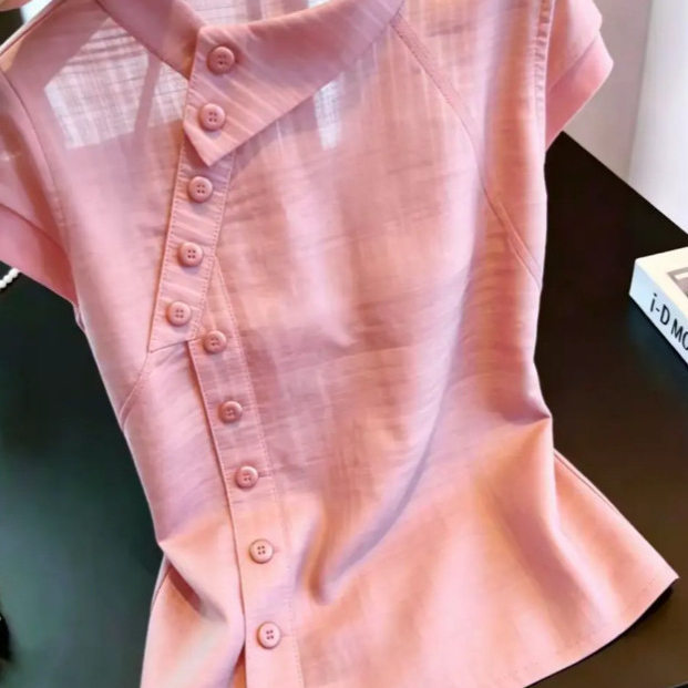 Yiji feminino novo estilo chinês estilo chinês manga curta camisa pequena verão feminino exterior usar camisa de meia ma