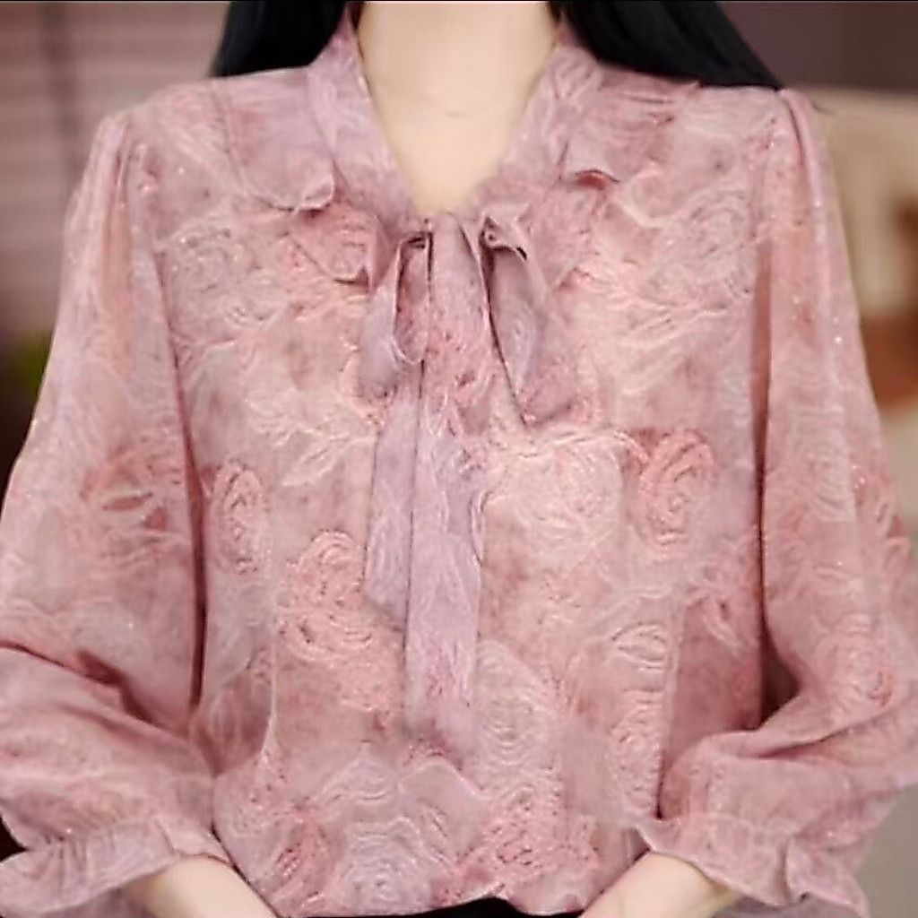 Yiji Roupas femininas 2026 primavera verão novo estilo pasta de feijão em pó Streamer manga três quartos camisa feminina
