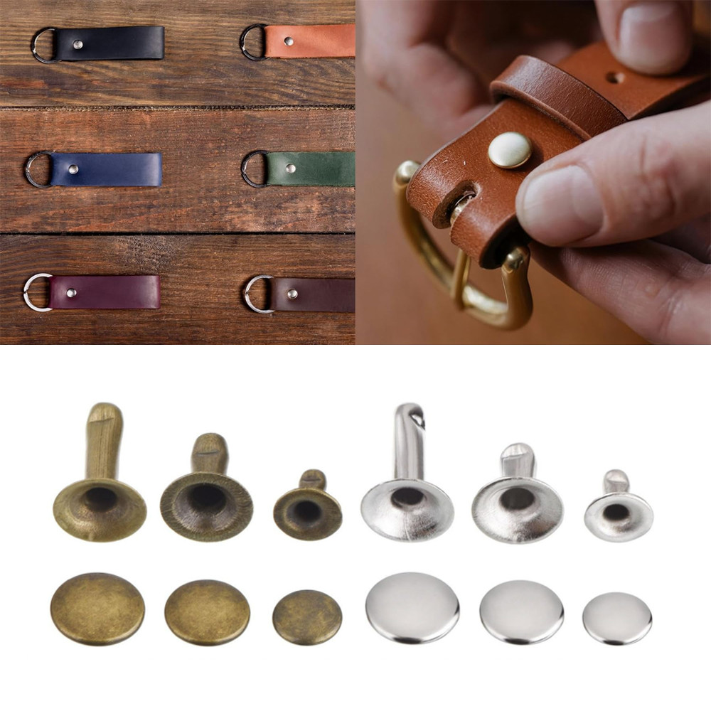 100 sets of round head rivets, 6mm~10mm, single cap metal, for leather and clothing