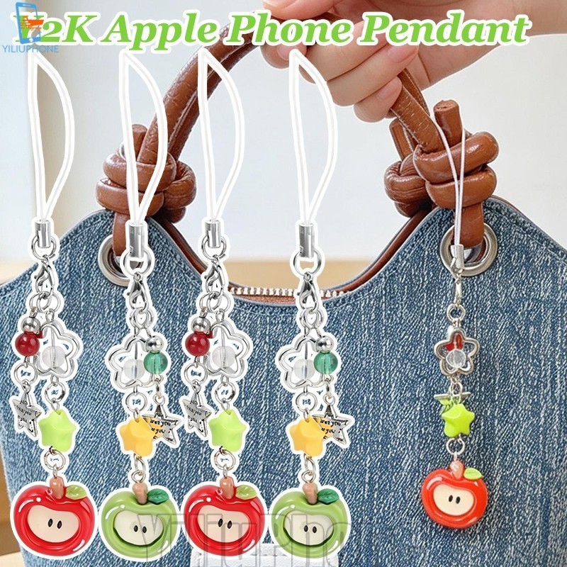 [Bless] 4-1Pcs Y2K Apple Phone Pendant-Corrente De Telefone Com Contas-Maçã Vermelha , Verde-Acessórios De Moda-Decoraçã