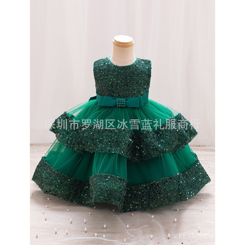 Comércio exterior novo estilo aniversário das crianças lantejoulas vestido de princesa feminino bebê aniversário banquet