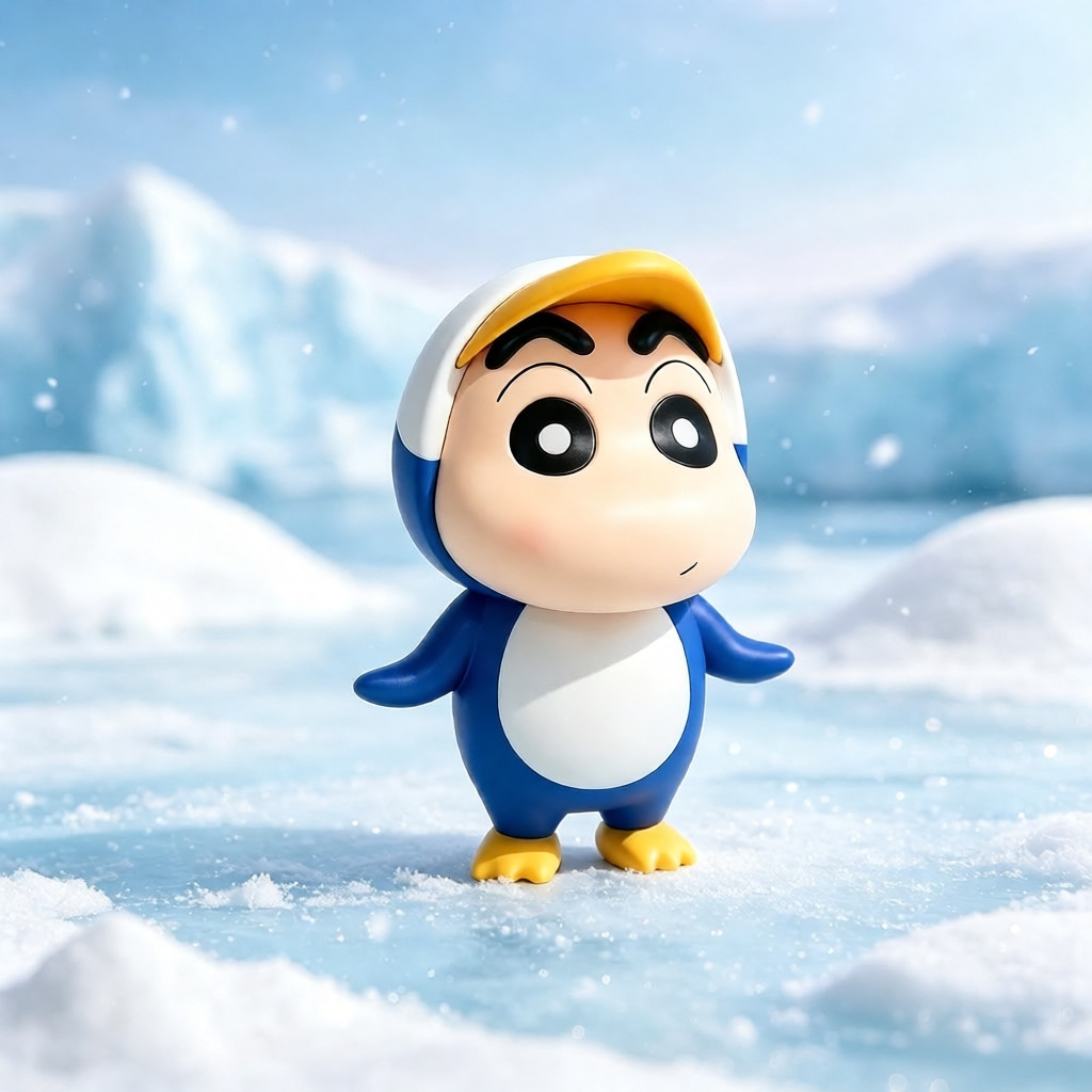 11 cm, 4.33 pol. Crayon Shin-Chan Pinguim Figura Enfeites Anime Desenho animado Bonito Shin-Chan Cross-Dressing Pinguim
