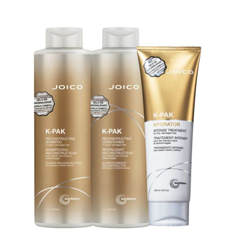 Kit Joico K-PAK Reconstrução Total - Shampoo 1l + Condicionador 1l + Hydrator 250ml
