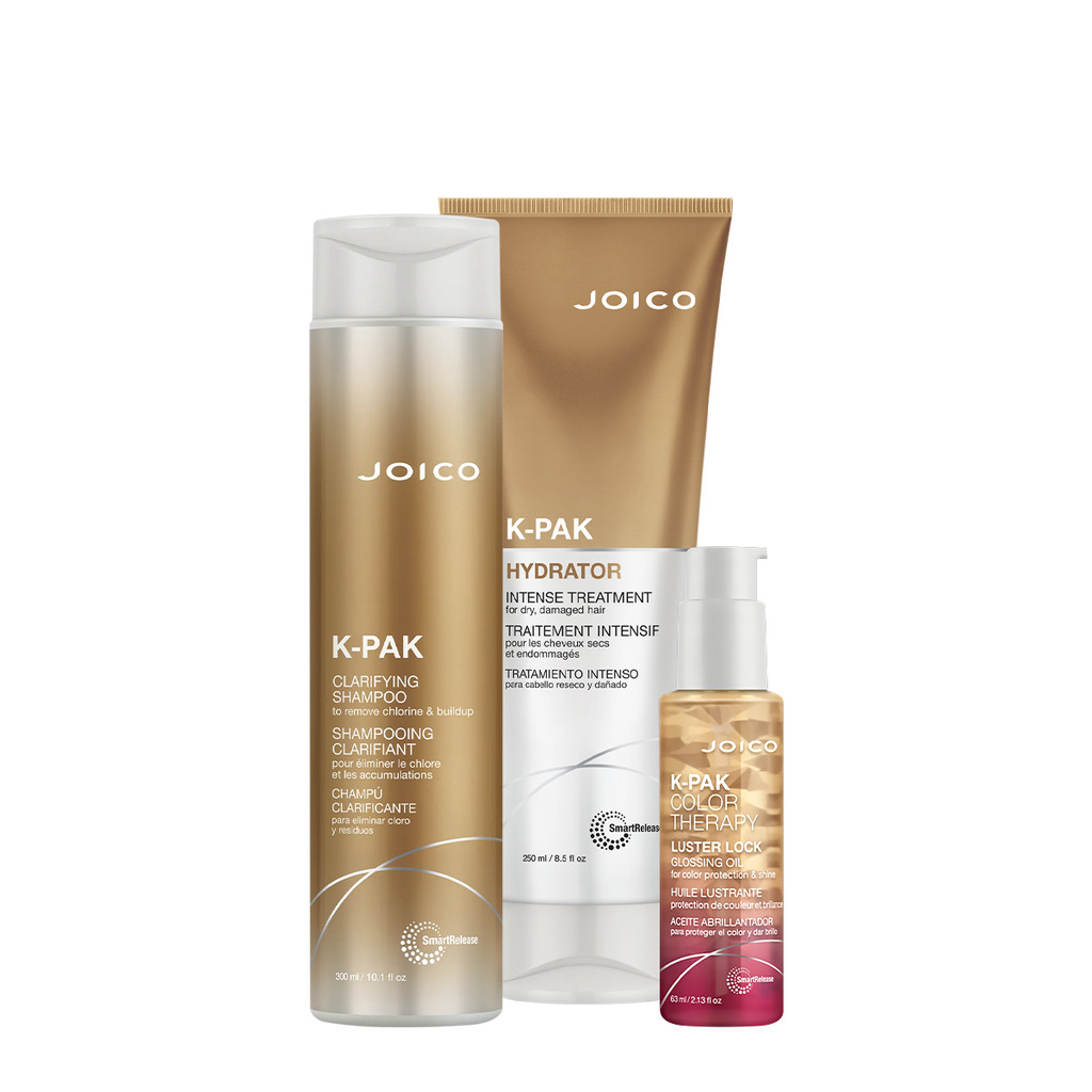 Kit Joico K-PAK Reconstrutor Hydrator Clarifying Lock Shampoo Máscara Oil (3 produtos)