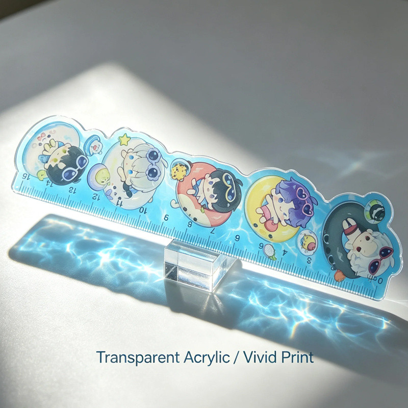 Anime Love and Deepspace Régua Acrílica Xavier Zayne Rafayel Caleb Sylus Anel De Natação De Verão Transparente 15 Cm Mes