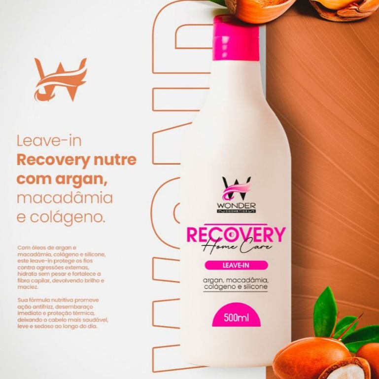 Leave-in Recovery Wonder Cosmetics Defrizzante Proteção Térmica Filtro UV 500ml