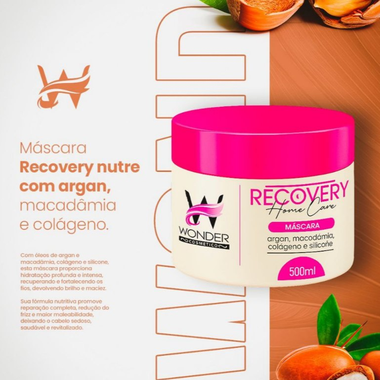 Máscara Capilar Recovery Wonder Cosmetics Hidratação Intensa Reparação Profunda 500g