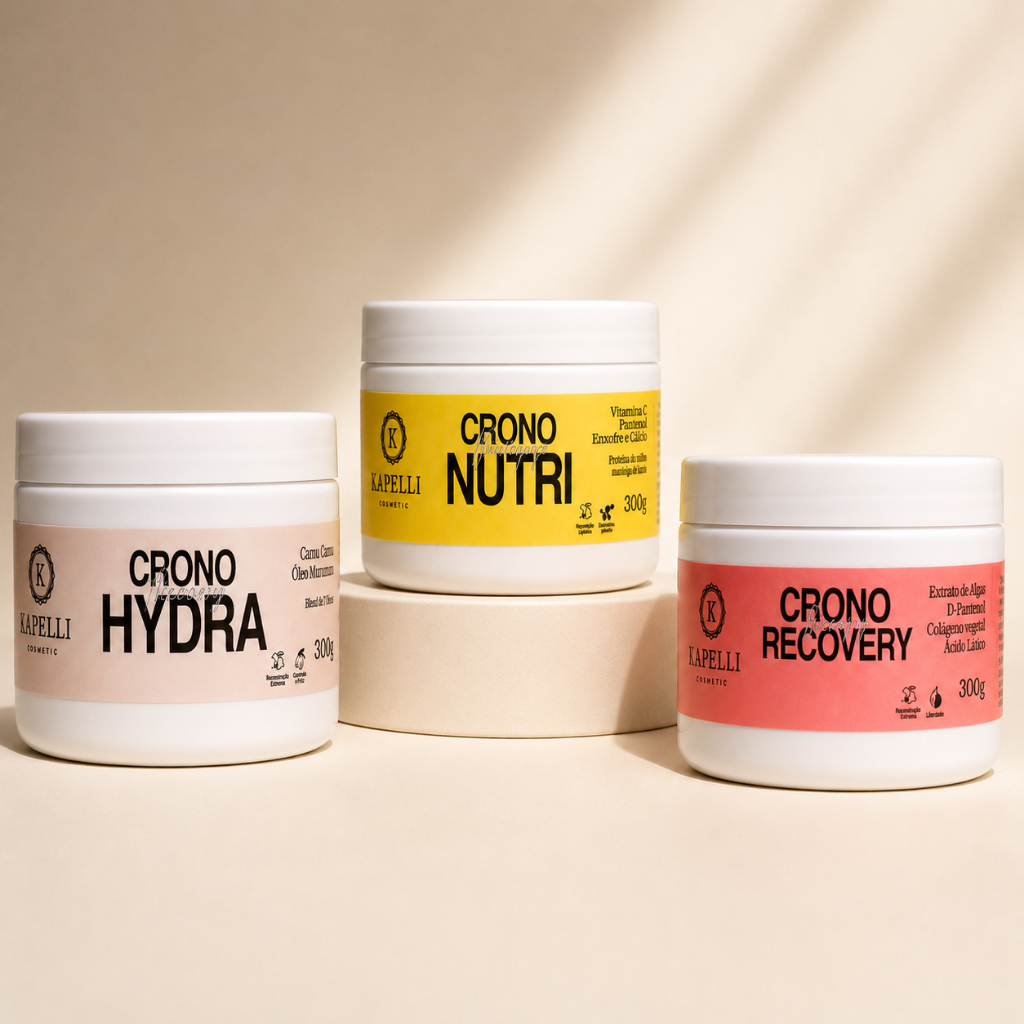 Kit Cronograma Capilar Kapelli 900g Hidratação Nutrição Reconstrução Crono Hydra Nutri Recovery